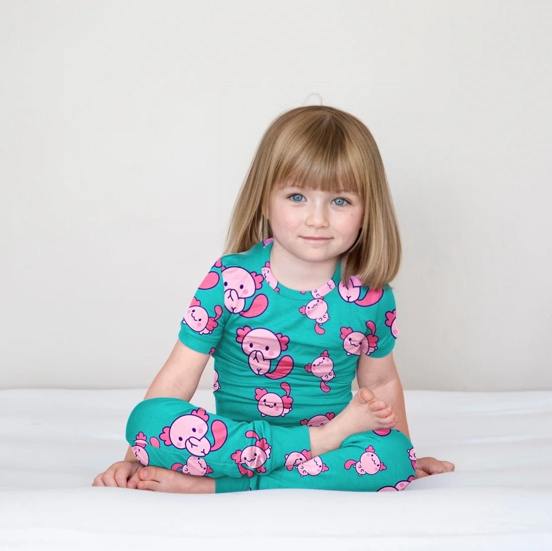 Giggly Axolotl | Modal Short Sleeve 2 - Piece Lounge Set - Bunny Knots