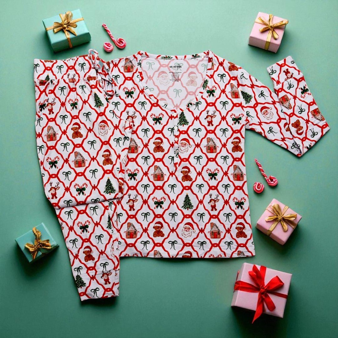 Santa's Whimsy Village | Women's Modal Pajama Set - Bunny Knots