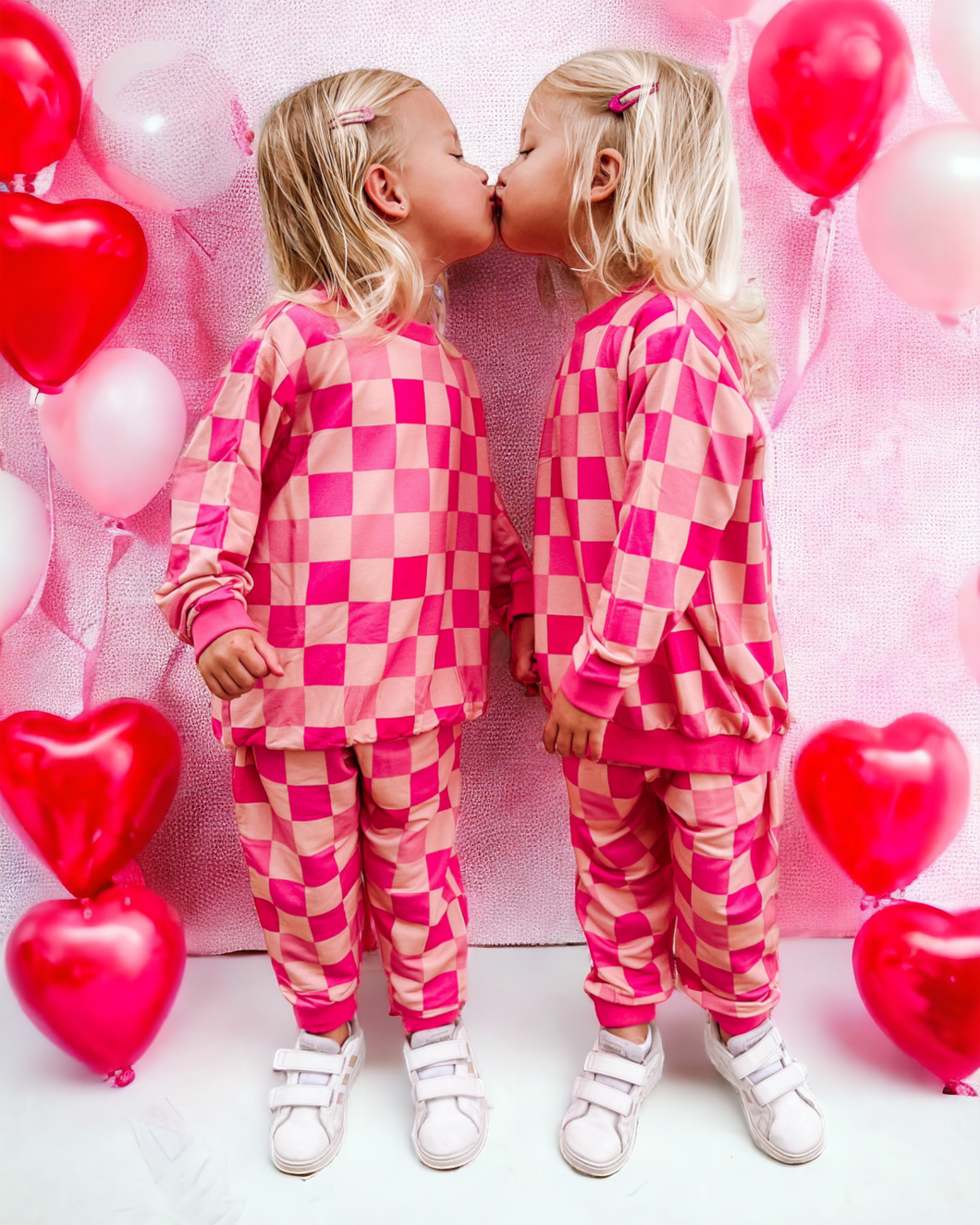 Be Mine Forever | Pink Checkerboard | Bamboo French Terry Jogger Set