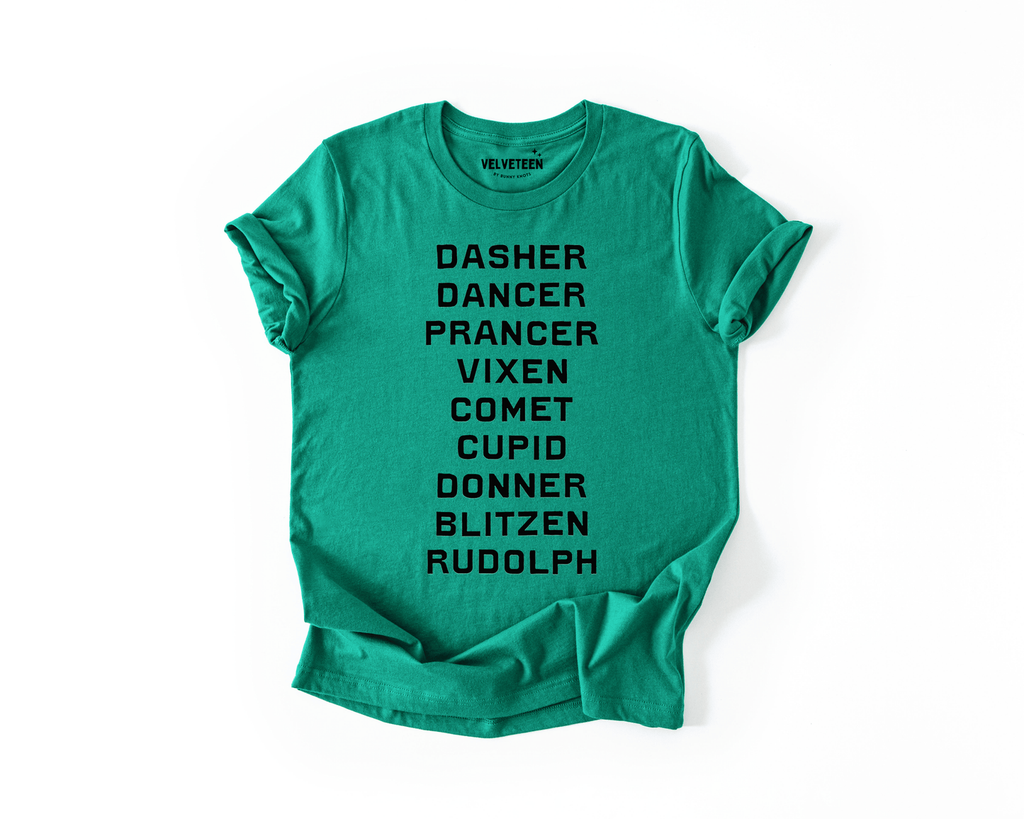 Reindeer Names (Green) T-Shirt - Bunny Knots