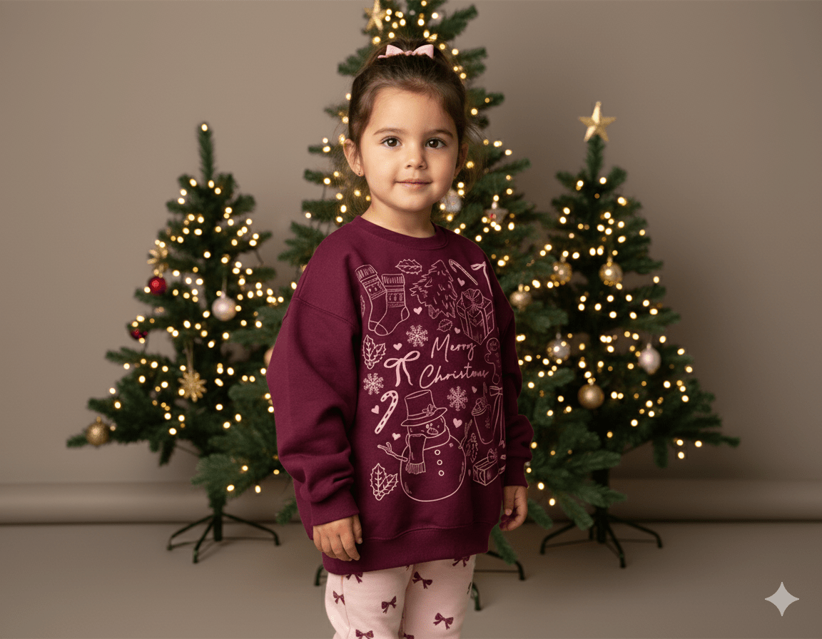 Merry Christmas Doodles Crewneck Sweatshirt - Bunny Knots