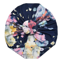 Load image into Gallery viewer, Bonny | Navy &amp; Bright Pastel Floral | Knotted Headwrap
