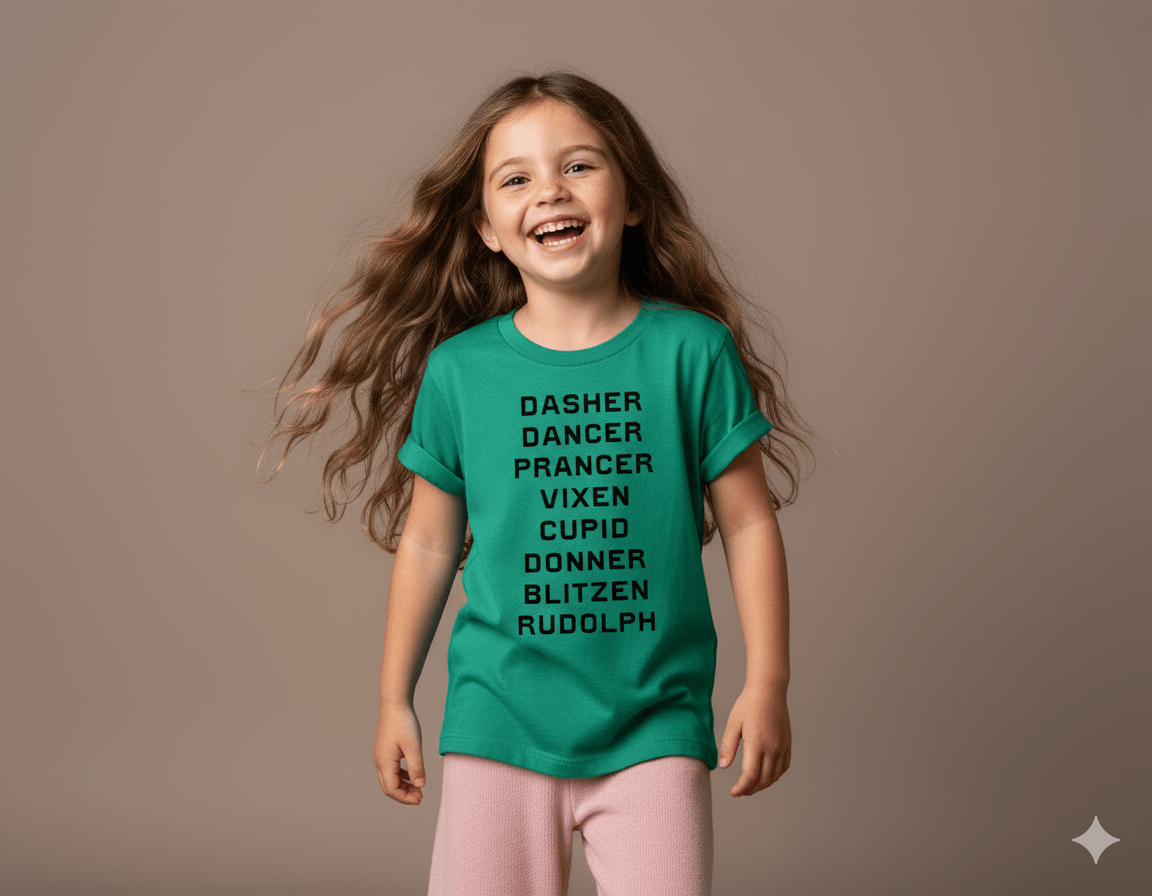 Reindeer Names (Green) T-Shirt - Bunny Knots