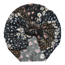 Load image into Gallery viewer, Bellamie | Black Floral | Knotted Boho Mesh Headwrap
