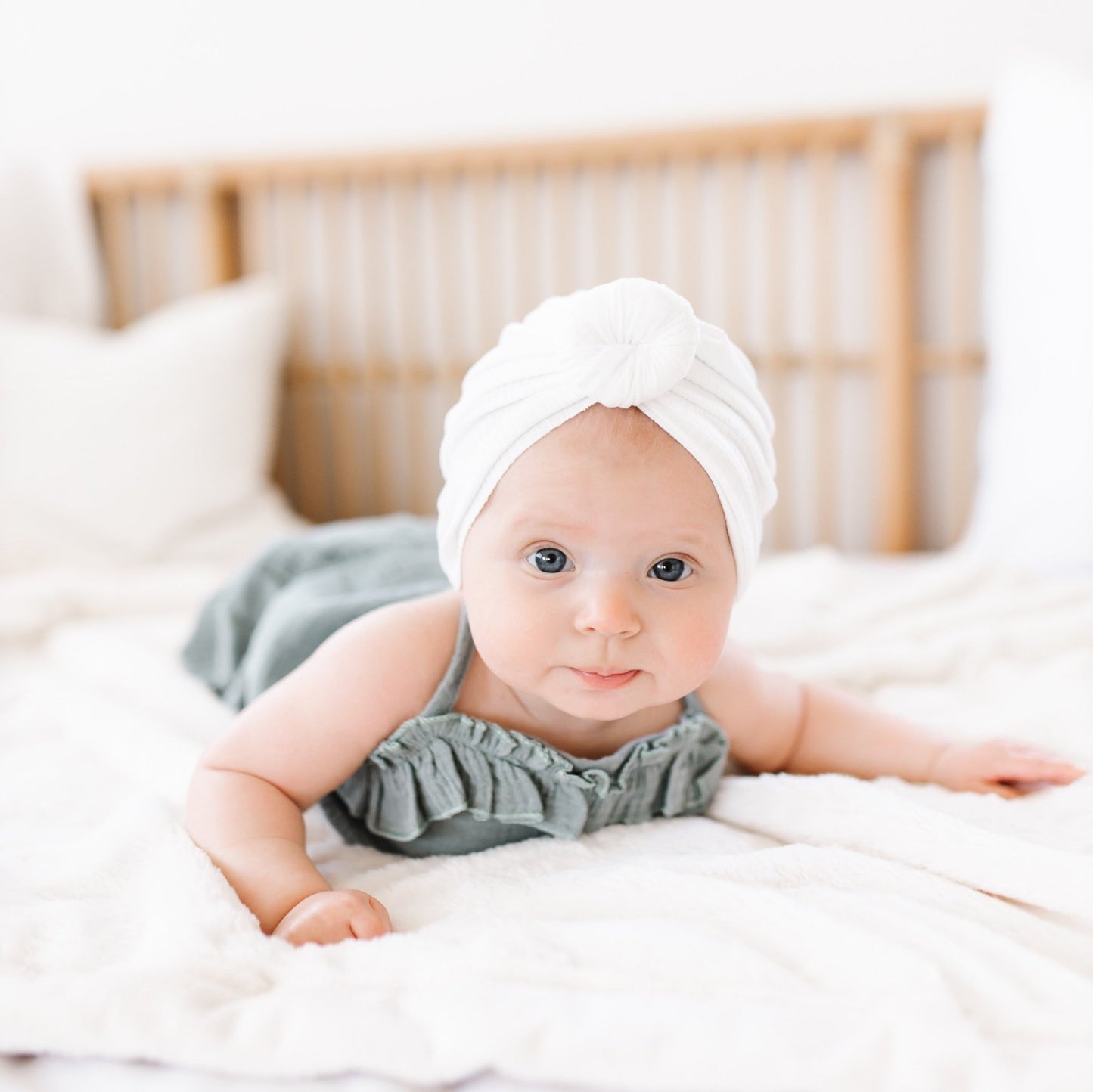 James | Cloud White | Brushed Rib Headwrap - Bunny Knots