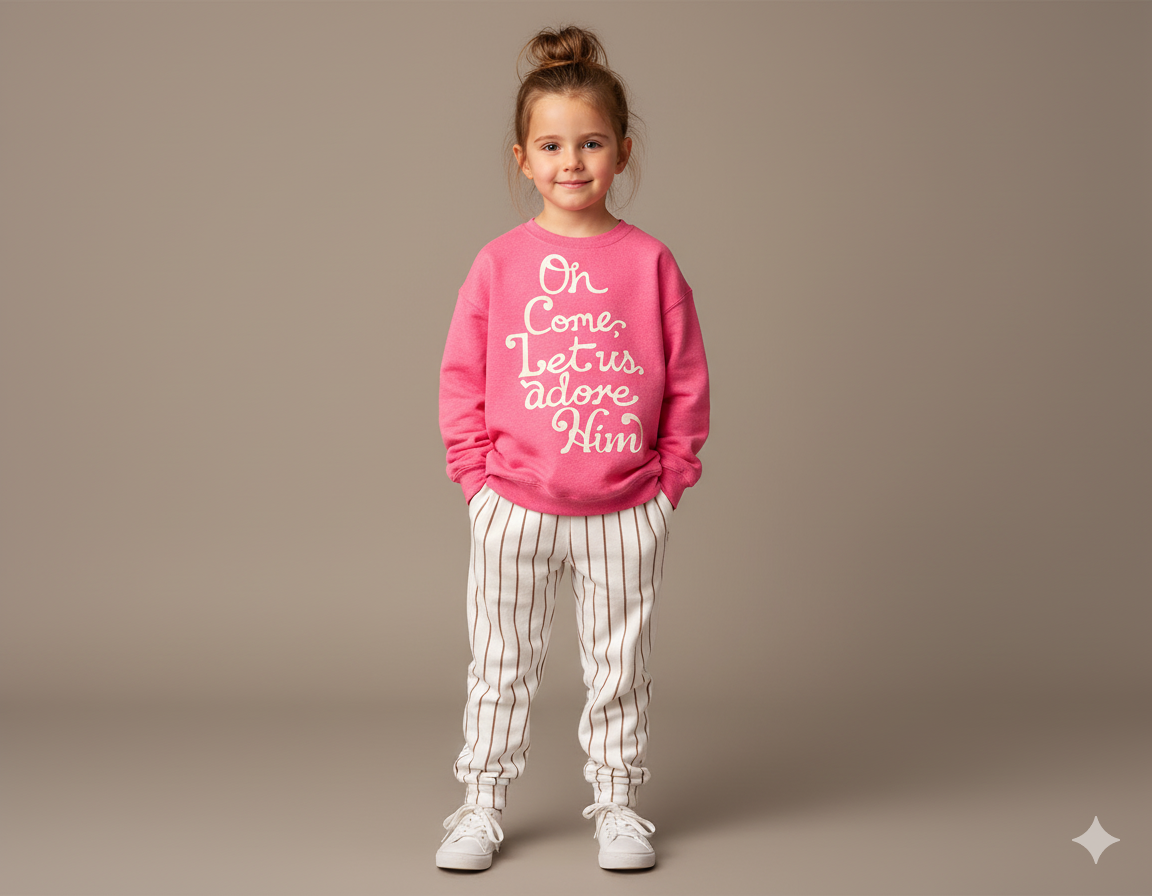 Let Us Adore Him (Pink) Crewneck Sweatshirt