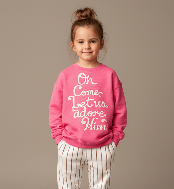 Let Us Adore Him (Pink) Crewneck Sweatshirt - Bunny Knots