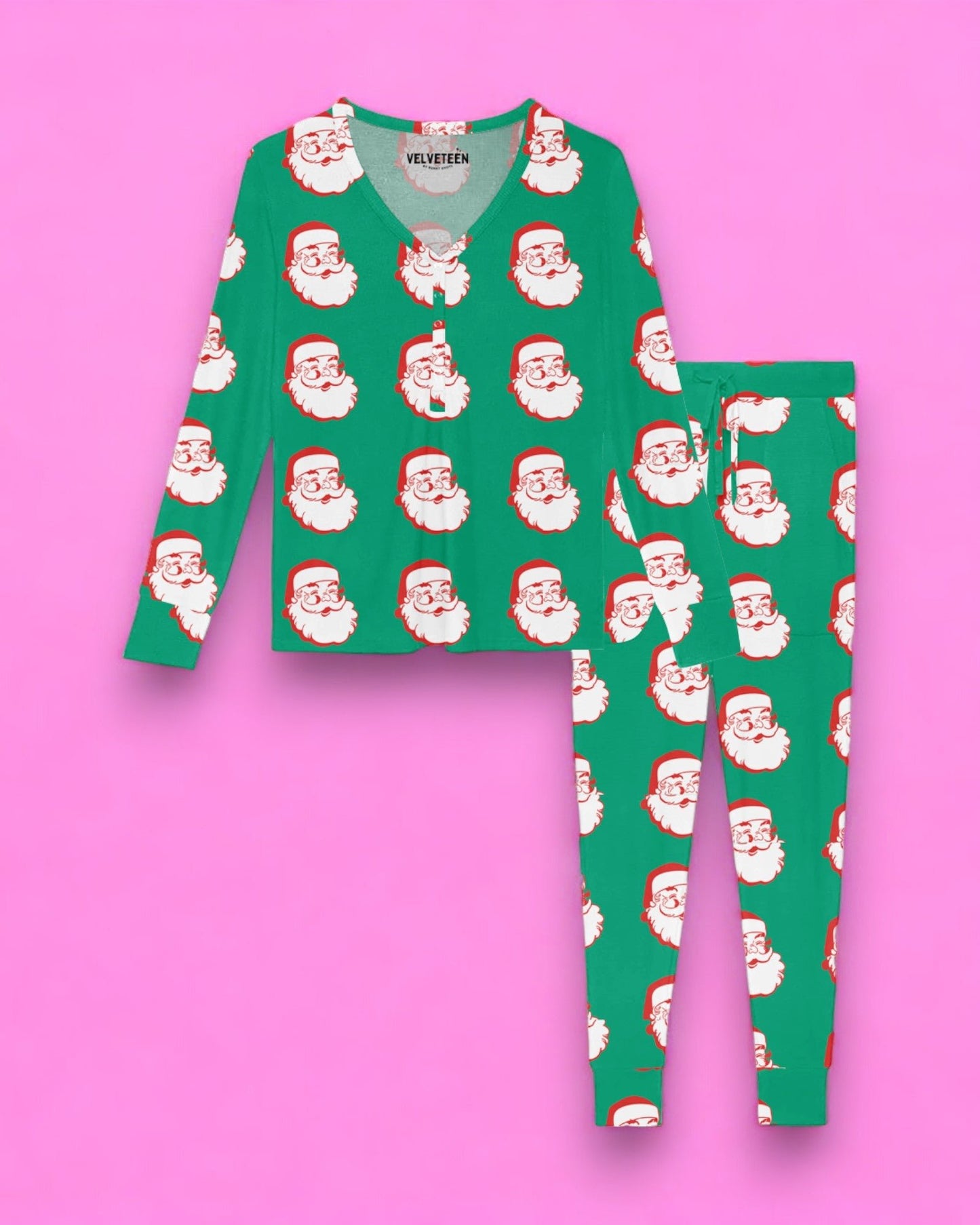 Father Christmas (Green) | Women's Bamboo Loungewear Set - Bunny Knots