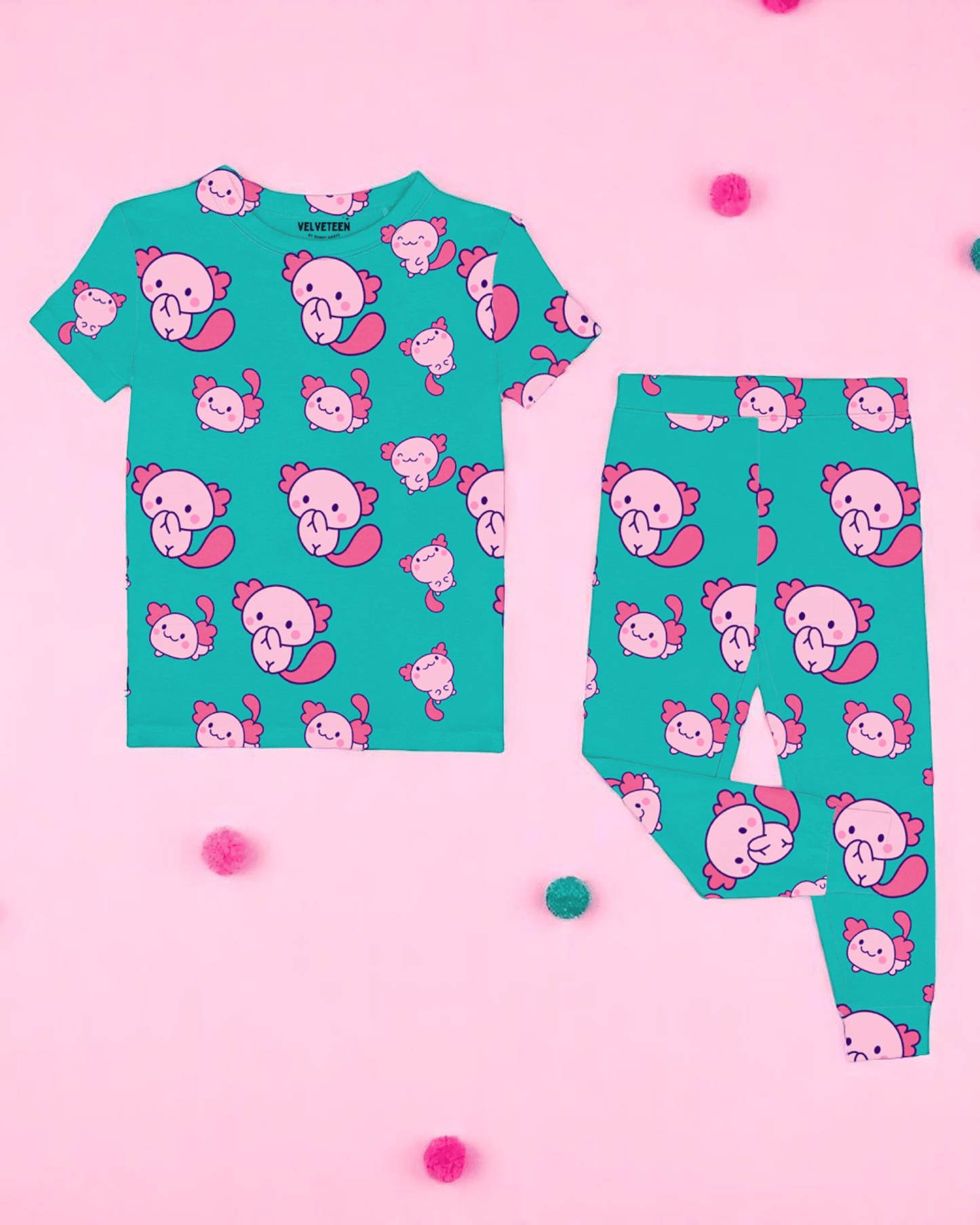 Giggly Axolotl | Modal Short Sleeve 2 - Piece Lounge Set - Bunny Knots