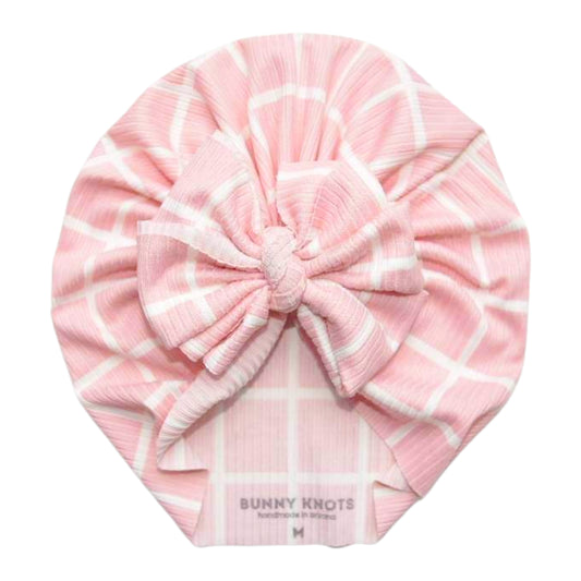 Avonlea | Sweet Pink Grid | Brushed Rib Headwrap