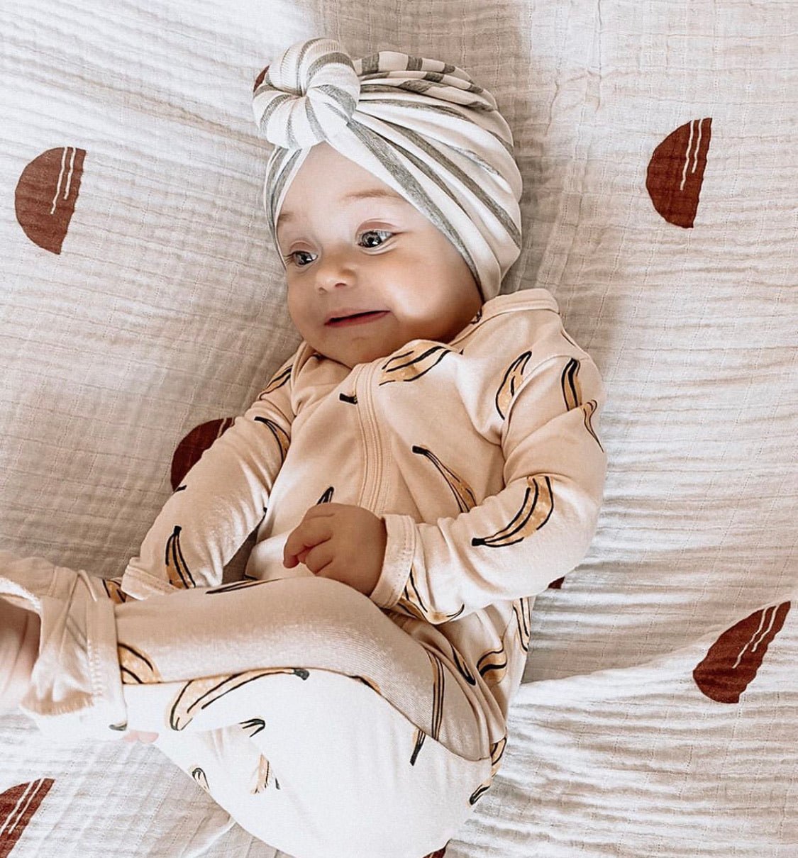 Sammy | Grey & White Stripe | Ribbed Headwrap - Bunny Knots