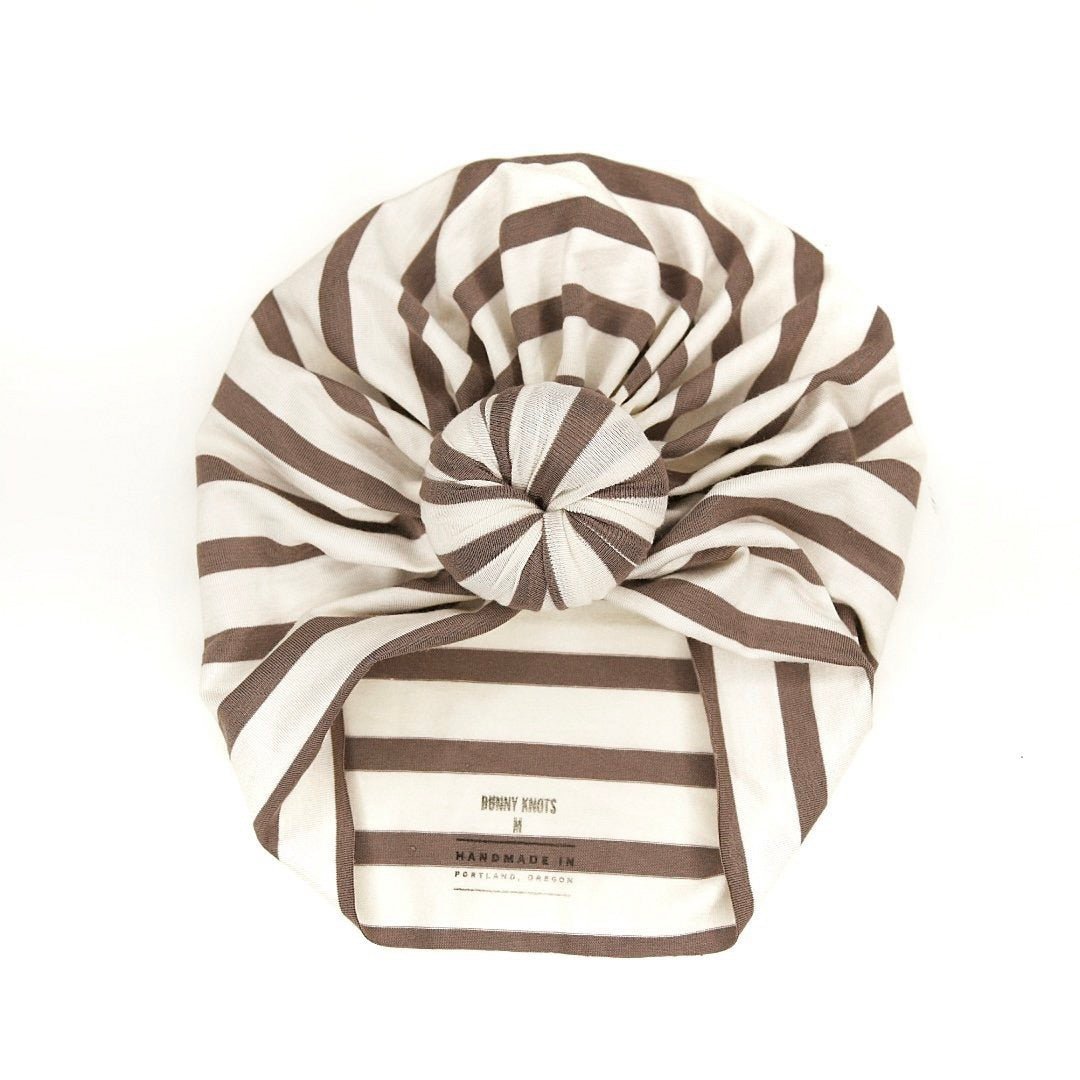 Starling | Taupe Stripe | Modal Headwrap - Bunny Knots