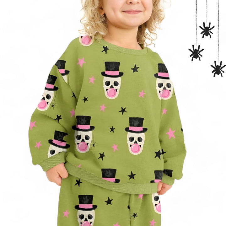 Sir Skeleton (Chartreuse) | Bamboo French Terry Jogger Set - Bunny Knots