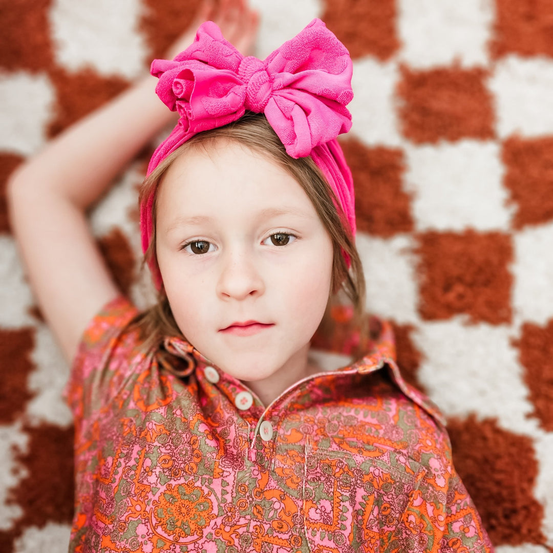 Mac | Far Out Pink Floral | Terry Embossed Headwrap - Bunny Knots