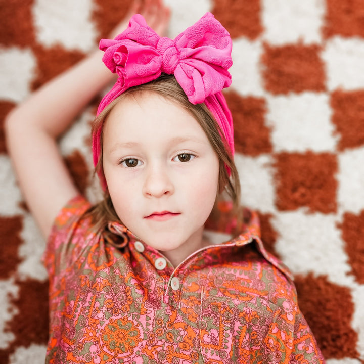 Mac | Far Out Pink Floral | Terry Embossed Headwrap - Bunny Knots