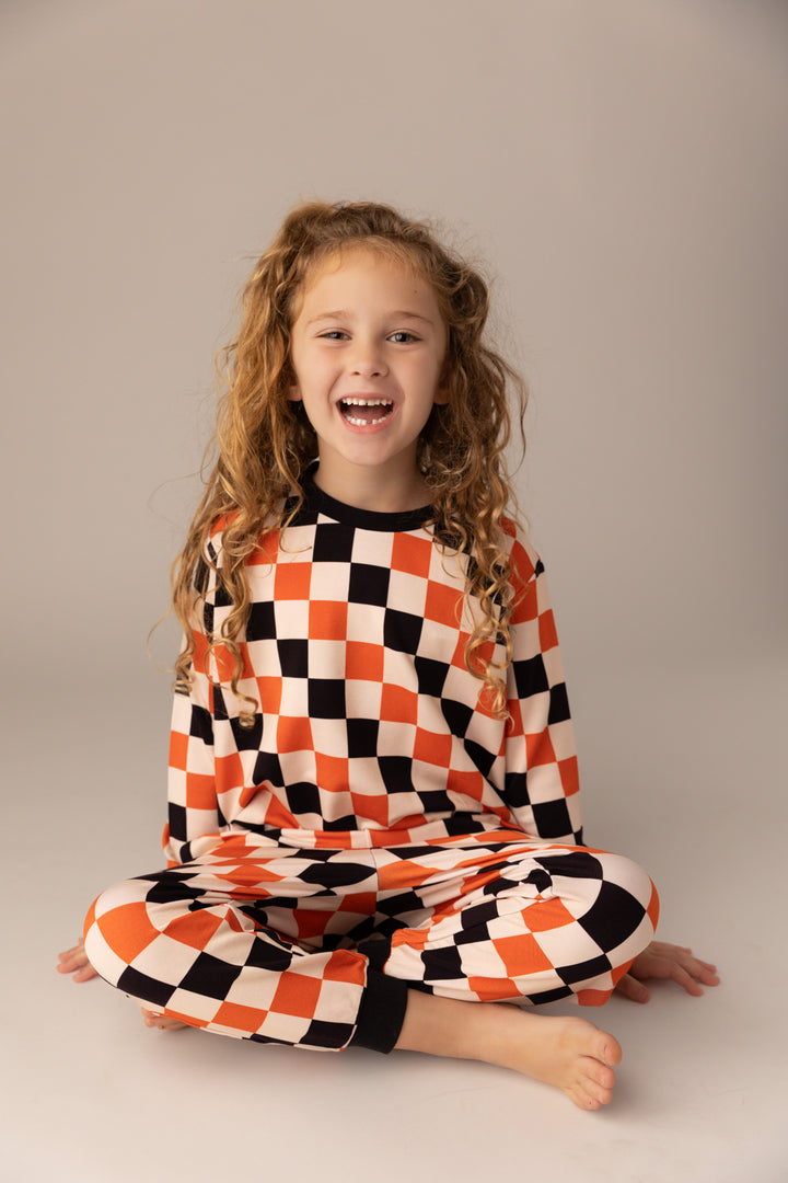Carnival Checkers | Bamboo French Terry Jogger Set - Bunny Knots
