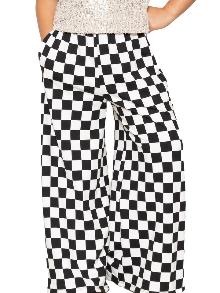Checkerboard Cotton Wide Leg Pants