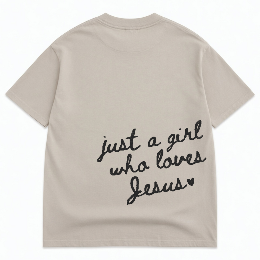 Just a Girl Who Loves Jesus Luxe Oversized Drop Sleeve T-Shirt