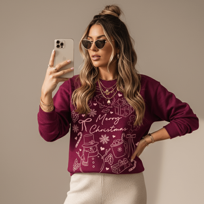 Merry Christmas Doodles Crewneck Sweatshirt - Bunny Knots