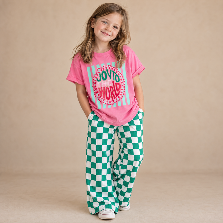 Girls Checkerboard Wide Leg Pants