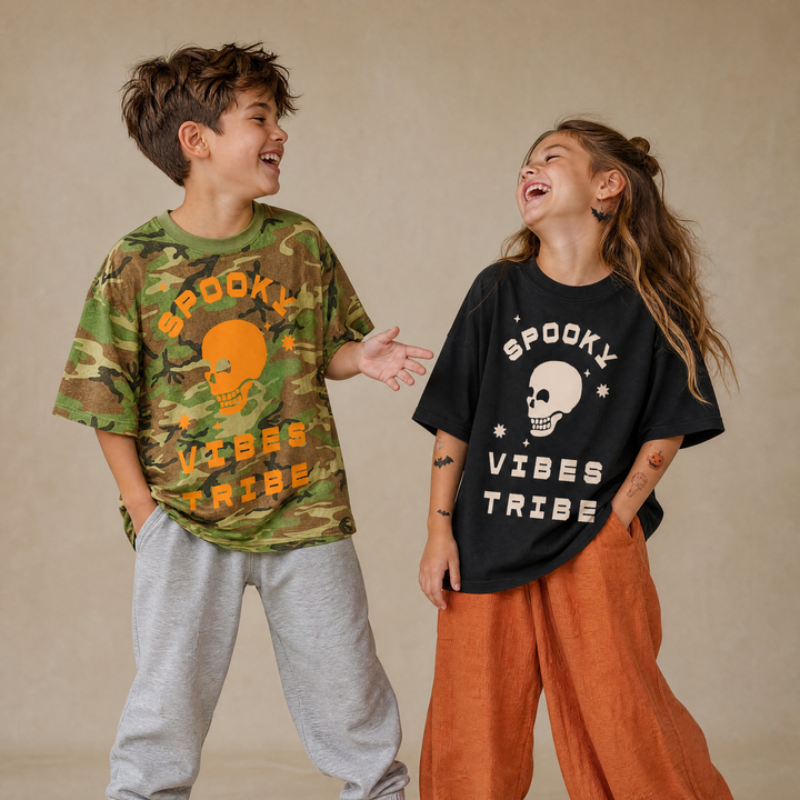 Spooky Vibes Tribe Oversized Drop Sleeve T-Shirt