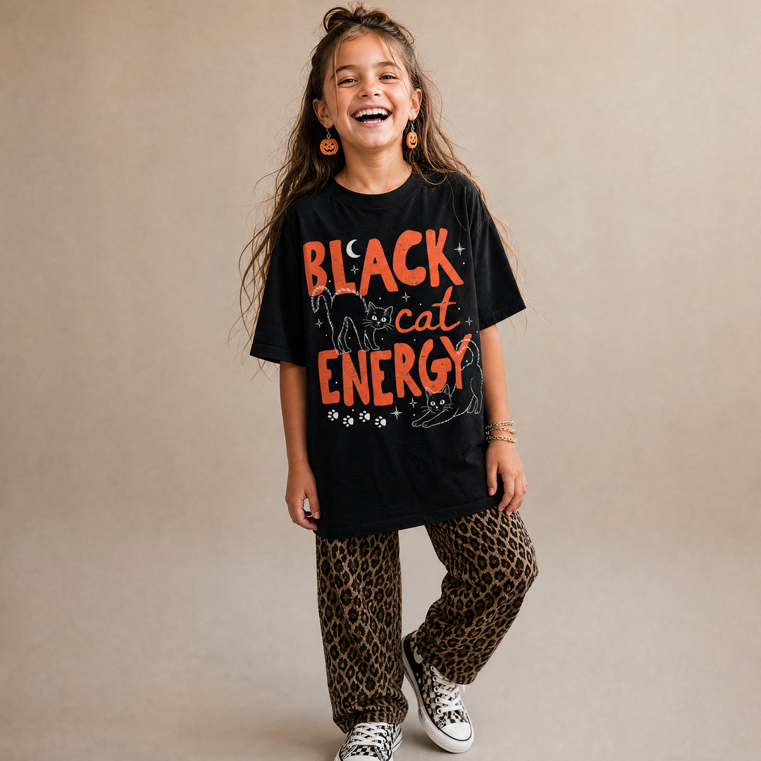 Black Cat Energy Luxe Oversized Drop Sleeve T-Shirt