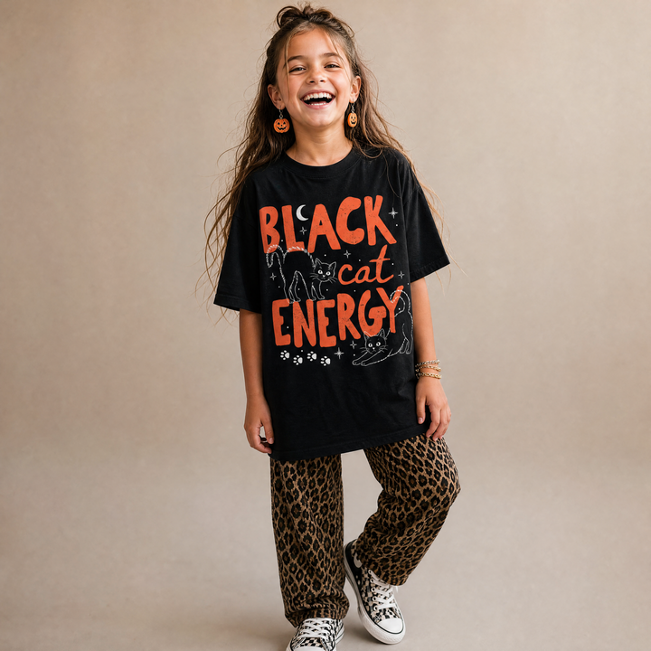 Black Cat Energy Luxe Oversized Drop Sleeve T-Shirt