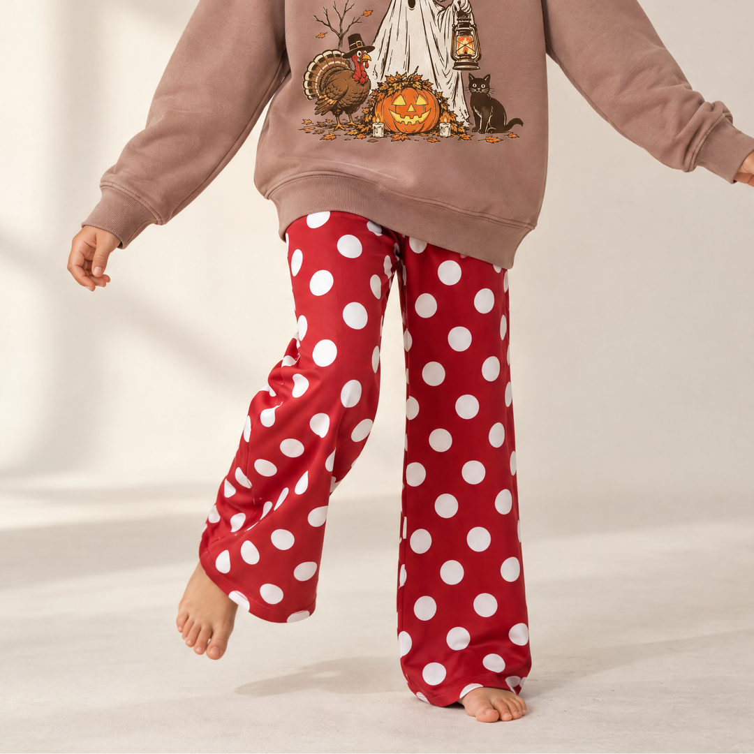 Girls Red Polka Dot Wide Leg Pants