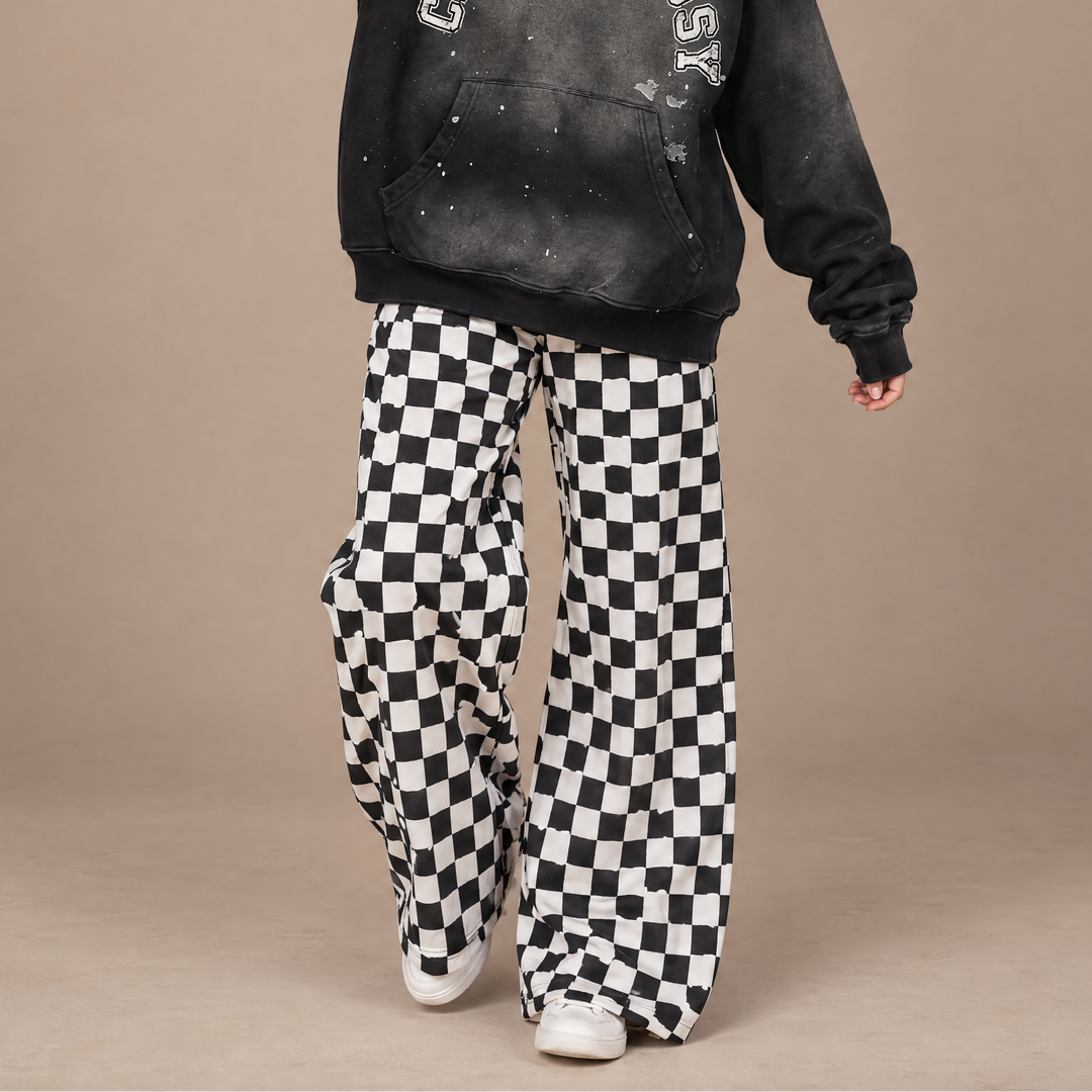 Women's Checkerboard Wide Leg Pants