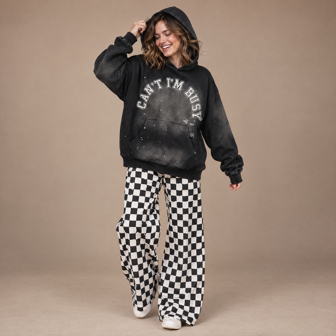 Can't I'm Busy Luxe Paint Splatter Oversized Hoodie