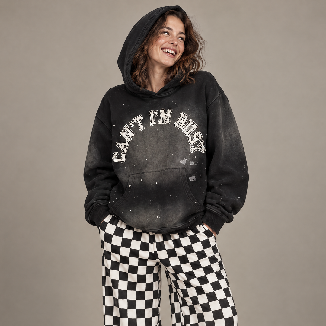 Can't I'm Busy Luxe Paint Splatter Oversized Hoodie