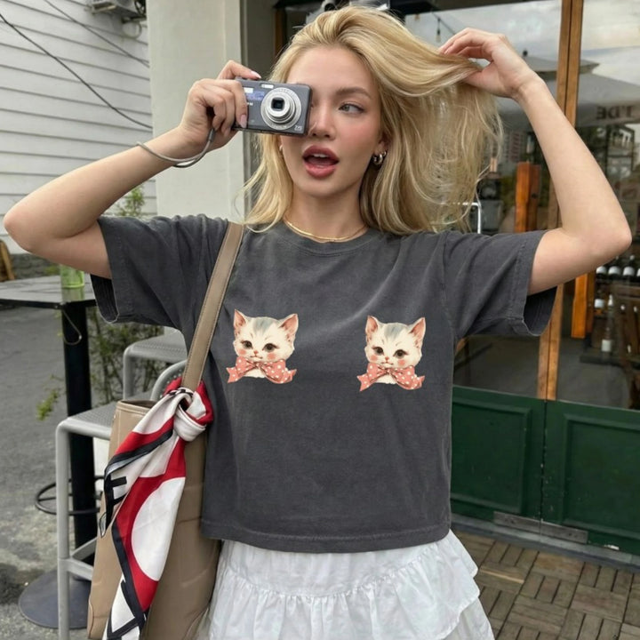 Itty Bitty Kittie Committee Boxy Crop T-Shirt