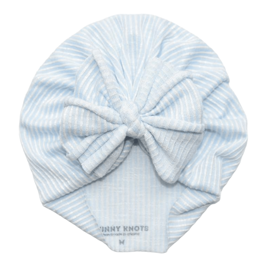 Marilee | Baby Blue & White Stripe | Buttery Seersucker Headwrap - Bunny Knots