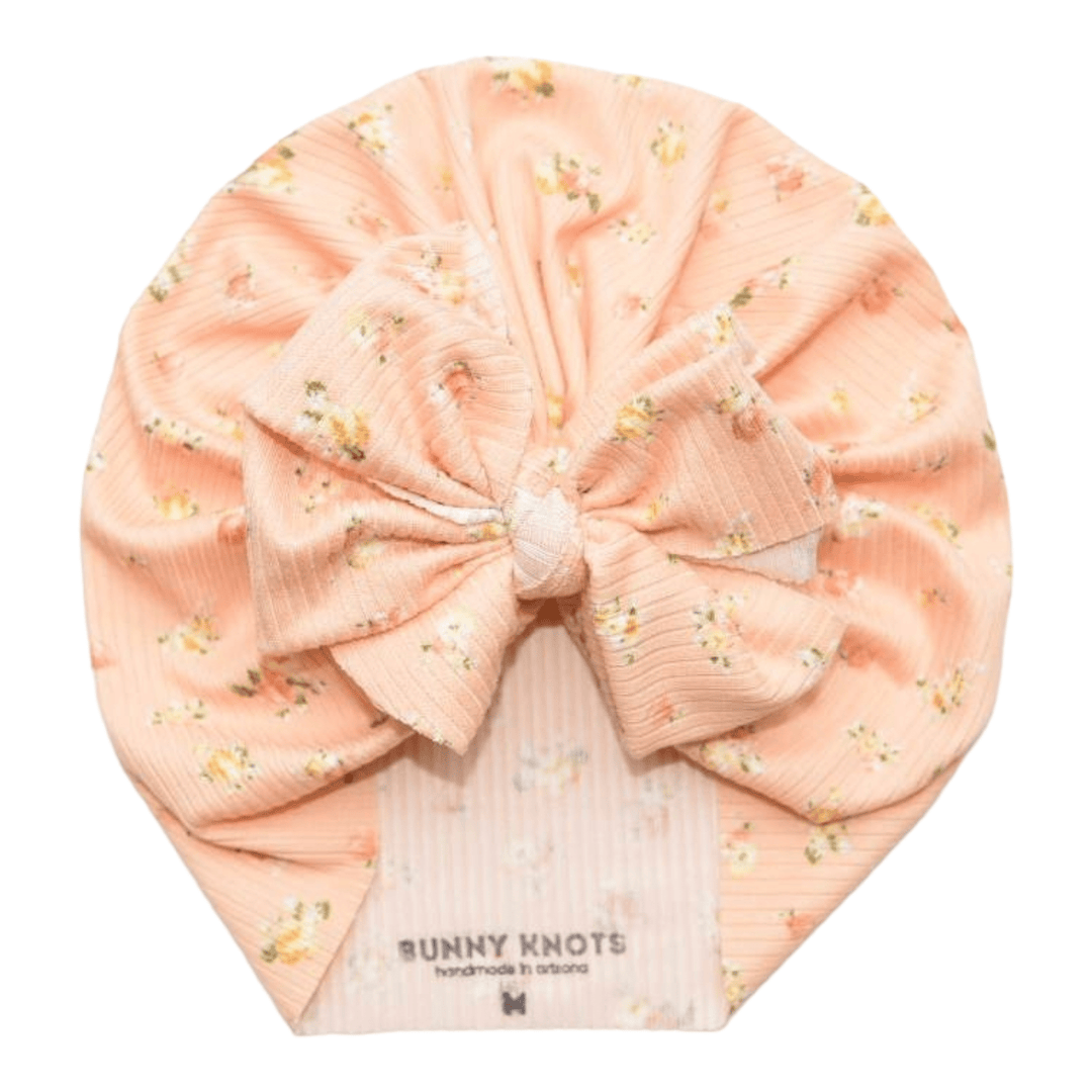 Monticello | Bermuda Peach Floral | Brushed Rib Headwrap - Bunny Knots