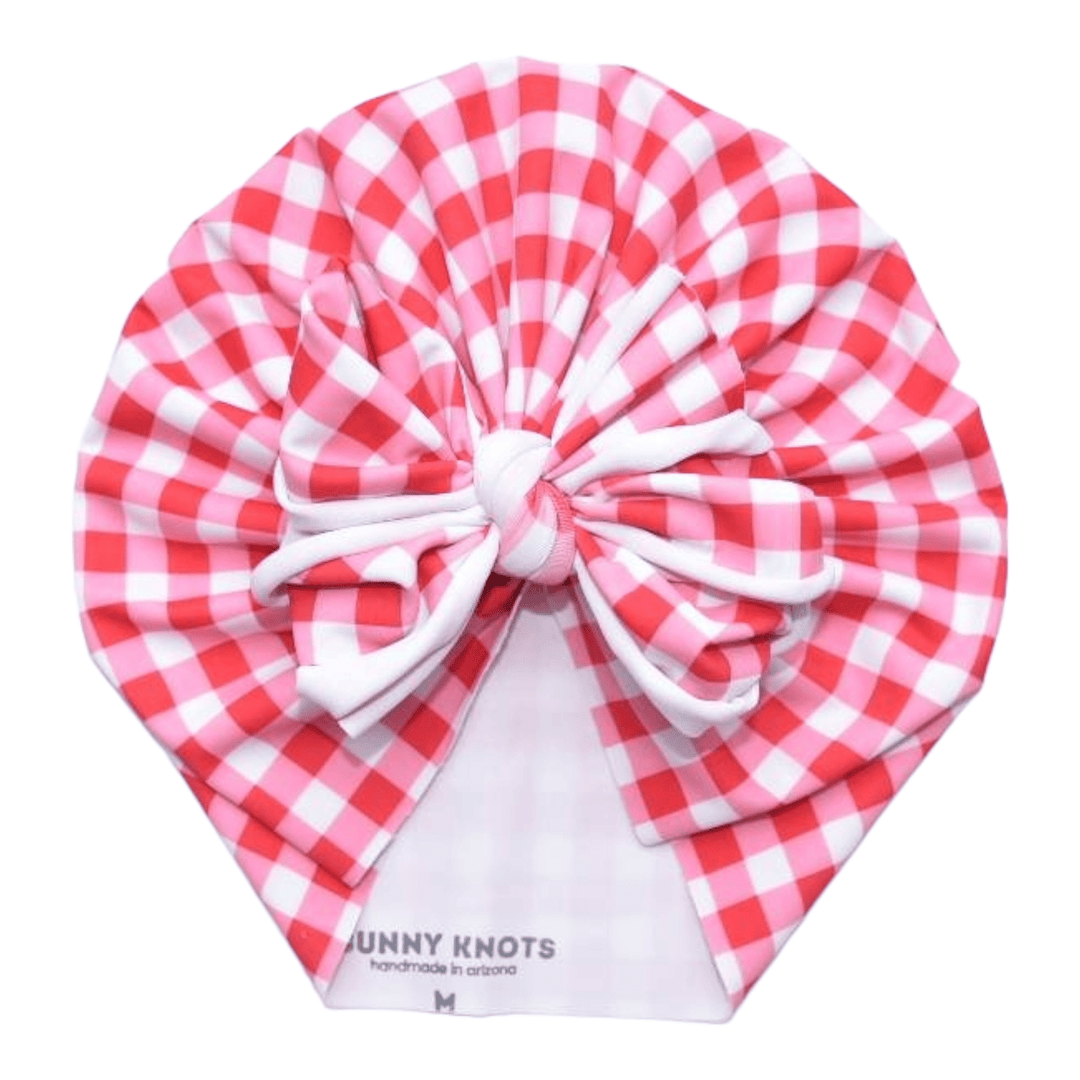 Sharleen | Red Picnic Gingham | Swim Headwrap - Bunny Knots