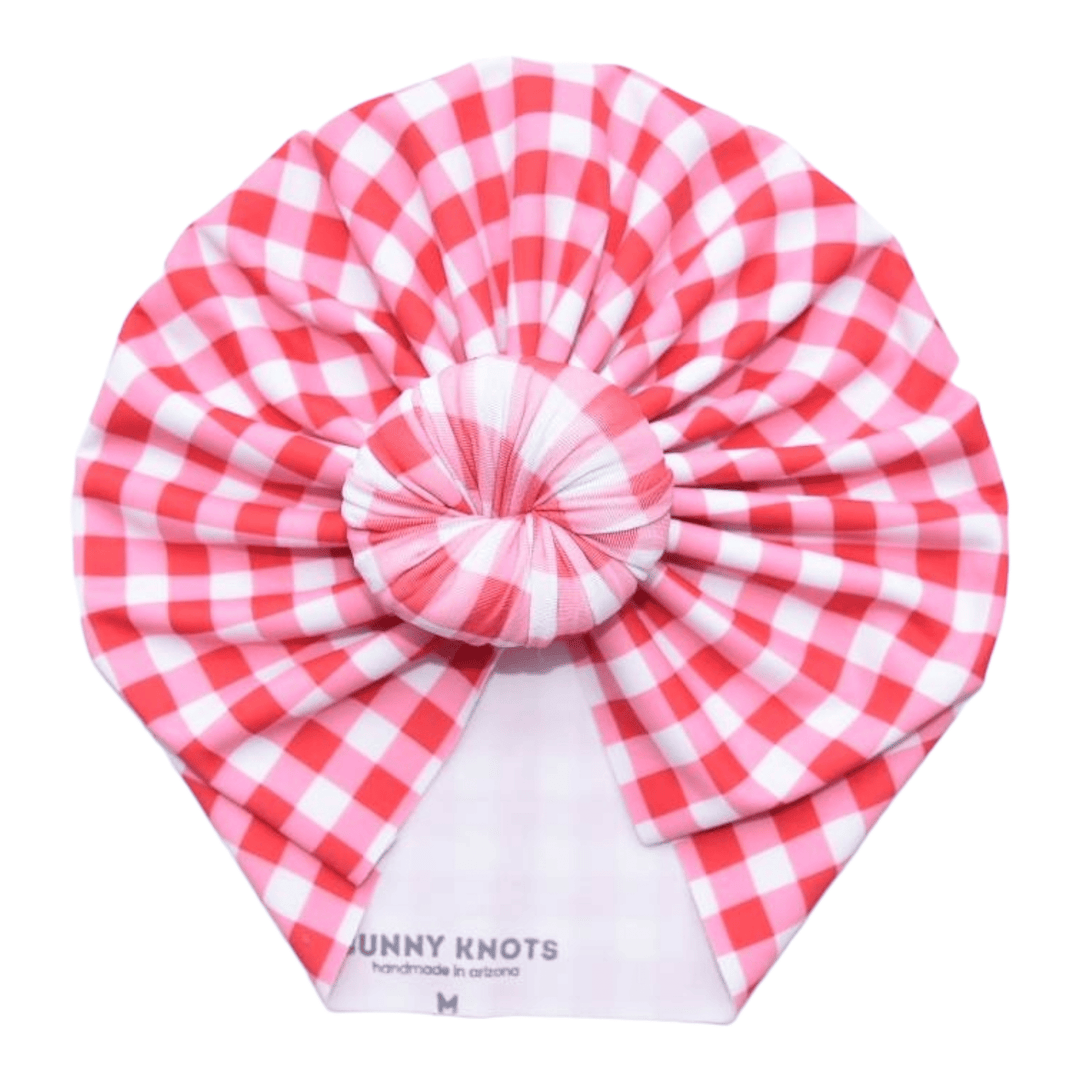 Sharleen | Red Picnic Gingham | Swim Headwrap - Bunny Knots