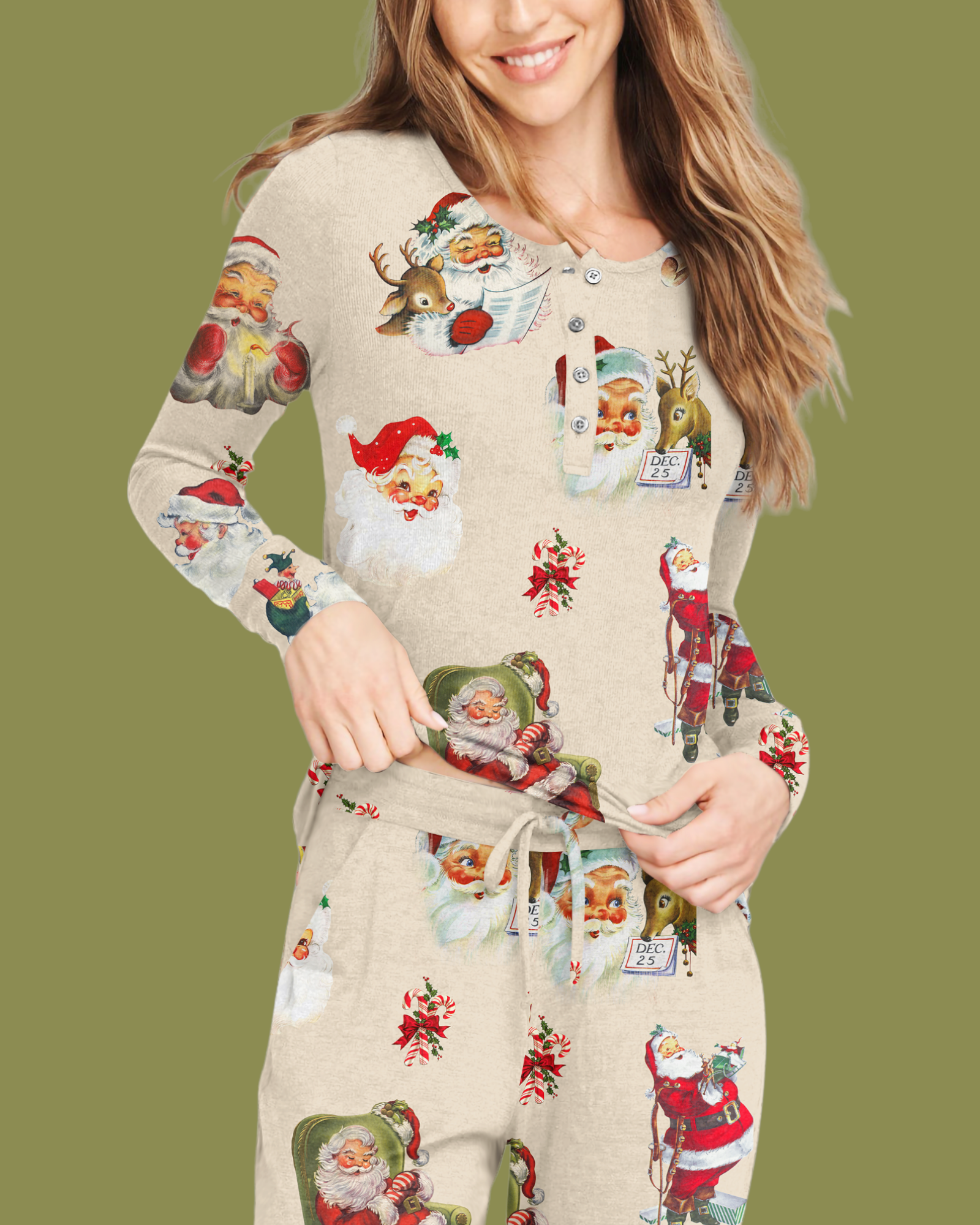 Jolly Old St. Nick Women s Bamboo Long Sleeve Loungewear Set