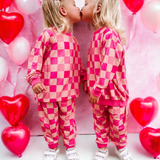 Be Mine Forever | Pink Checkerboard | Bamboo French Terry Jogger Set