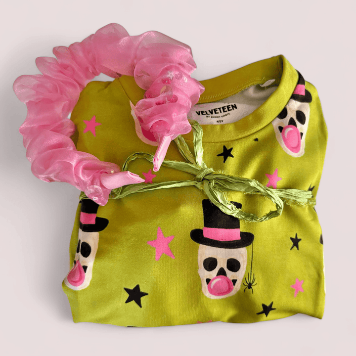 Sir Skeleton (Chartreuse) | Bamboo French Terry Jogger Set - Bunny Knots