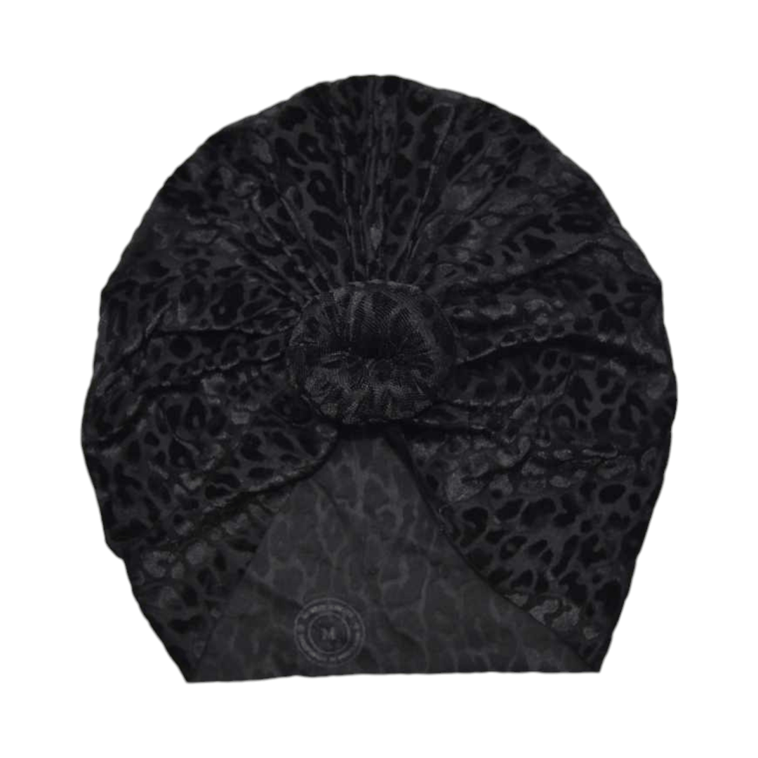 Selkie | Black Leopard | Velvet Burnout Headwrap - Bunny Knots