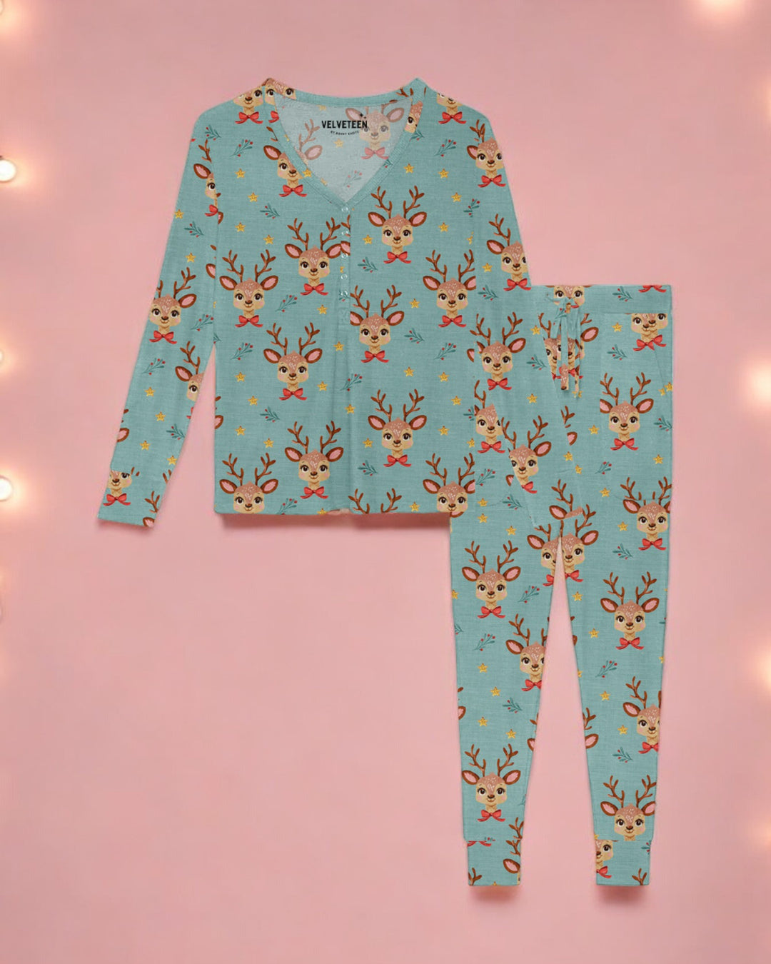 Tiny Reindeer | Women's Bamboo Loungewear Set - Bunny Knots