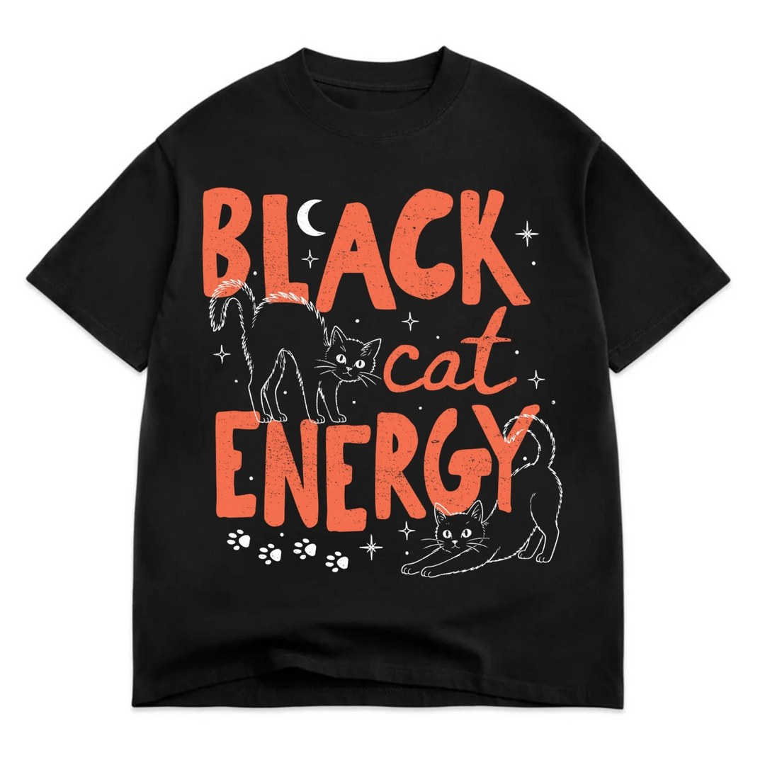 Black Cat Energy Luxe Oversized Drop Sleeve T-Shirt