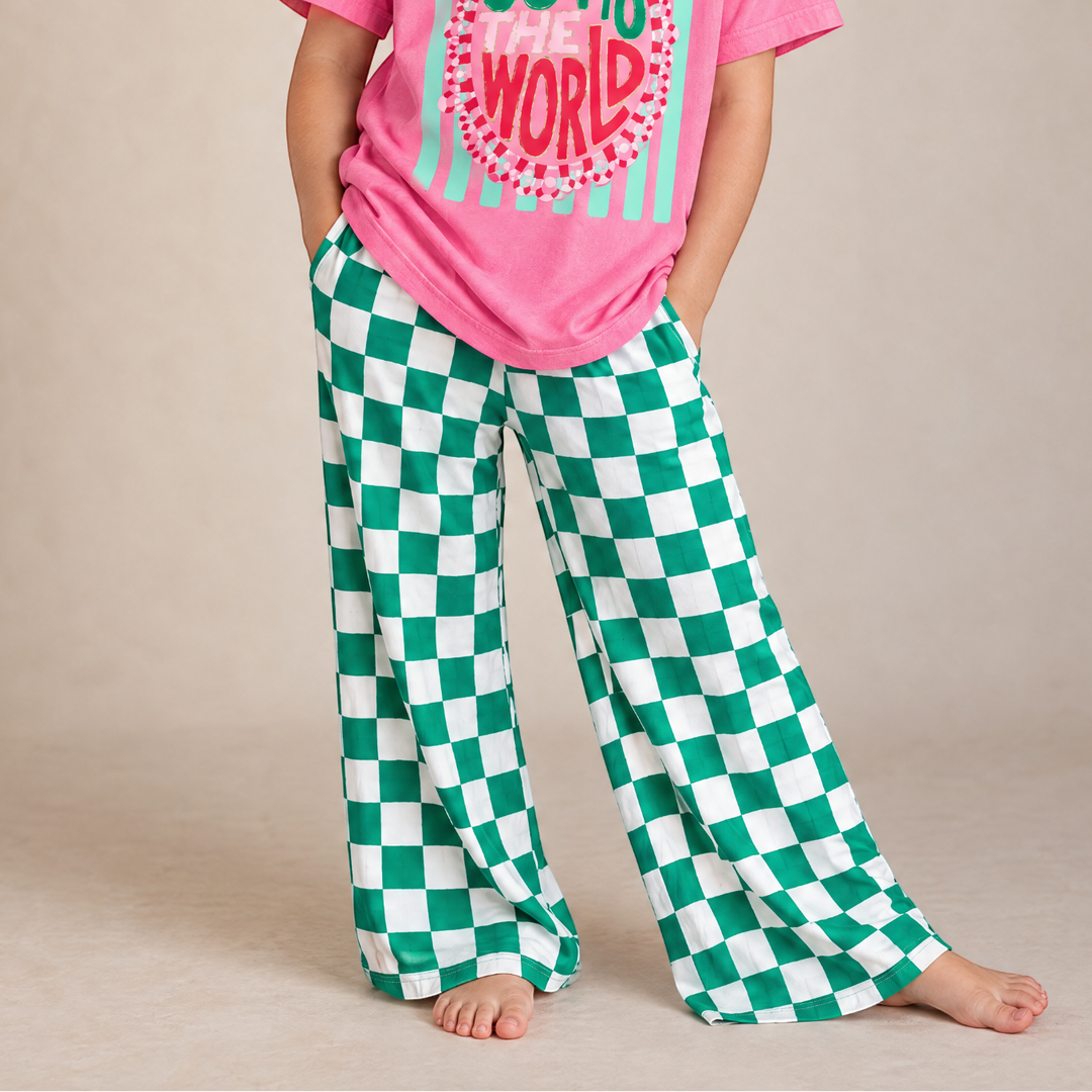 Girls Checkerboard Wide Leg Pants