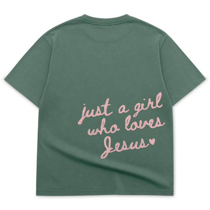 Just a Girl Who Loves Jesus Luxe Oversized Drop Sleeve T-Shirt