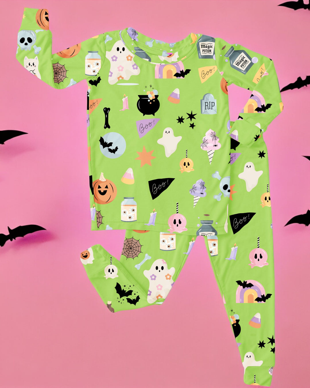 Sweetest Spooks (Green) | Bamboo Loungewear Set - Bunny Knots