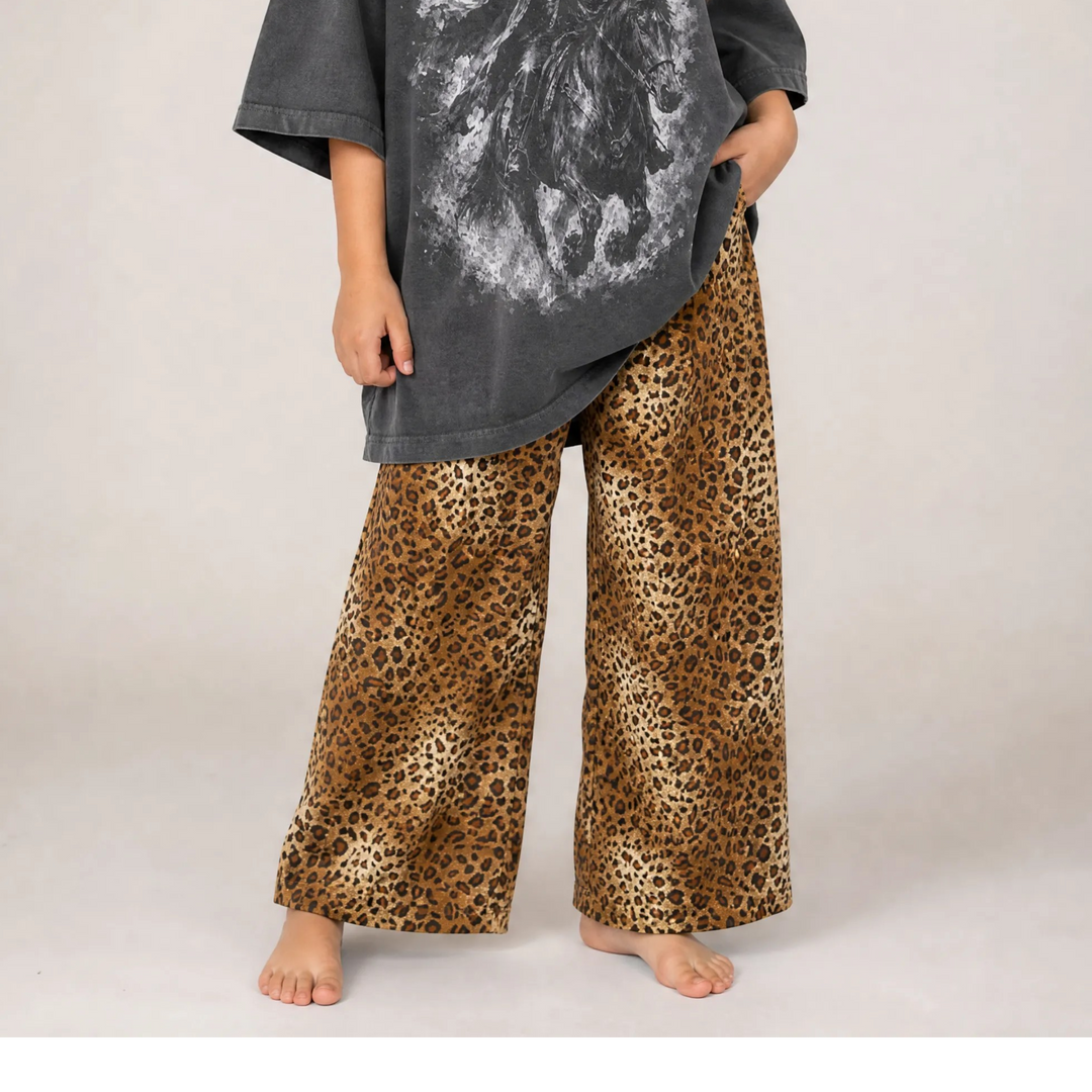 Girls Cheetah Wide Leg Pants