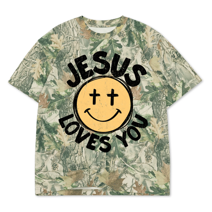 Smile, Jesus Loves You Luxe Drop Sleeve T-Shirt