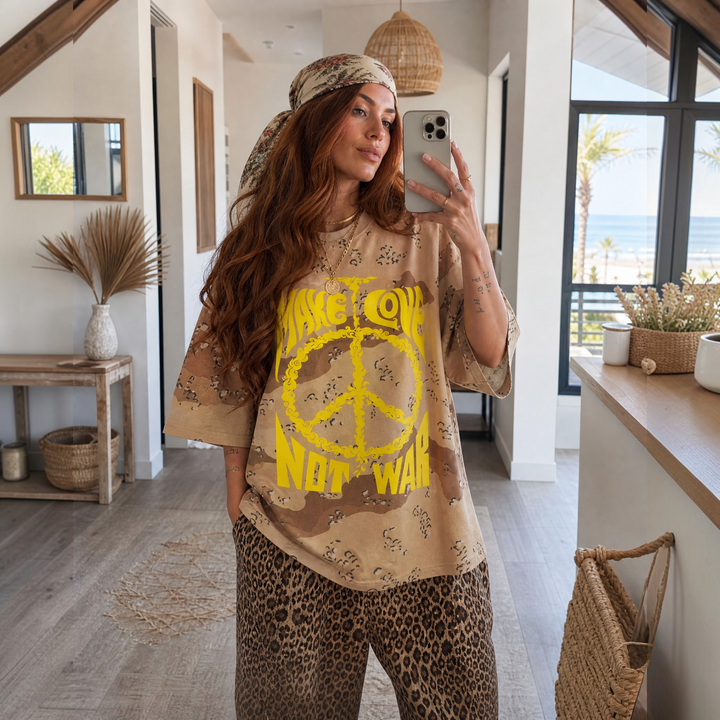 Make Love Not War Luxe Oversized Drop Sleeve T-Shirt