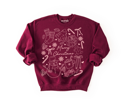 Merry Christmas Doodles Crewneck Sweatshirt - Bunny Knots