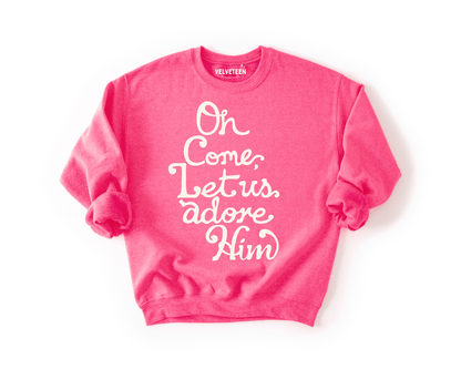Let Us Adore Him (Pink) Crewneck Sweatshirt - Bunny Knots